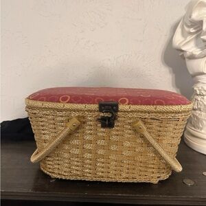 Woven Basket with Red Cushion Lid